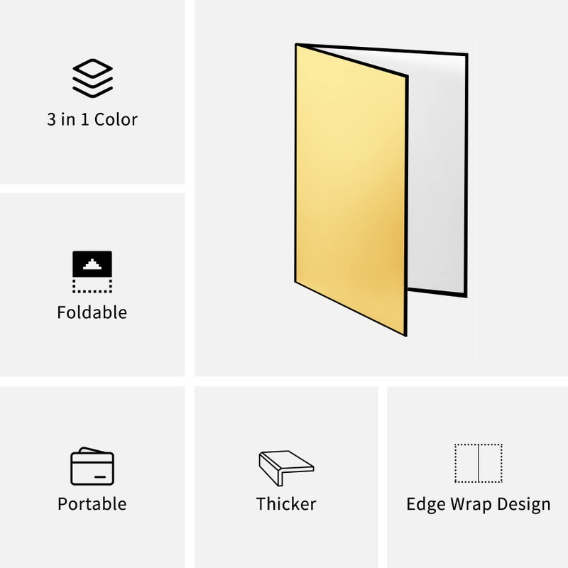 Meking 17" x 12"/43 x 30cm Light Reflector Photography Cardboard, 3-in-1 Studio Foldable Light Diffuser Board for Still Life Product and Food Photo Shooting - Gold, Black, White - Image 5